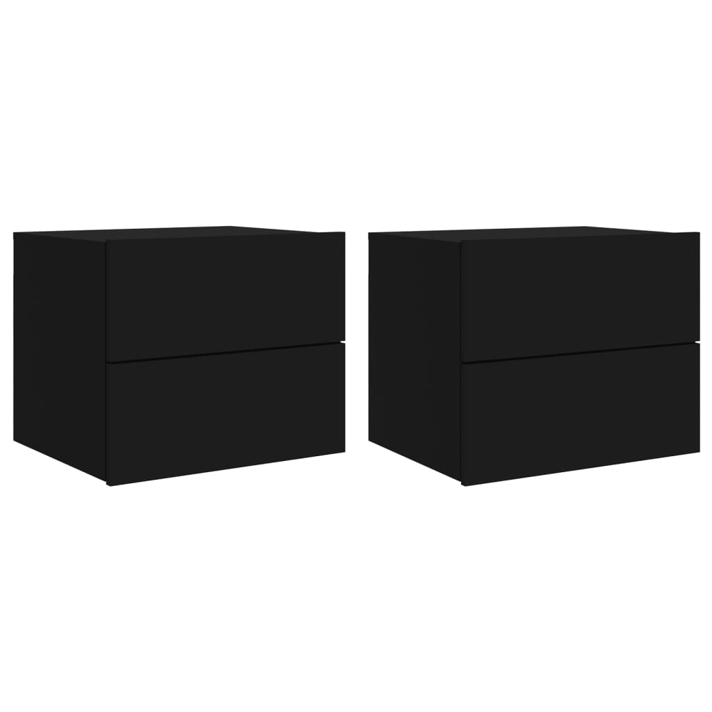 Tables de chevet murales avec lumières LED 2 pcs Noir