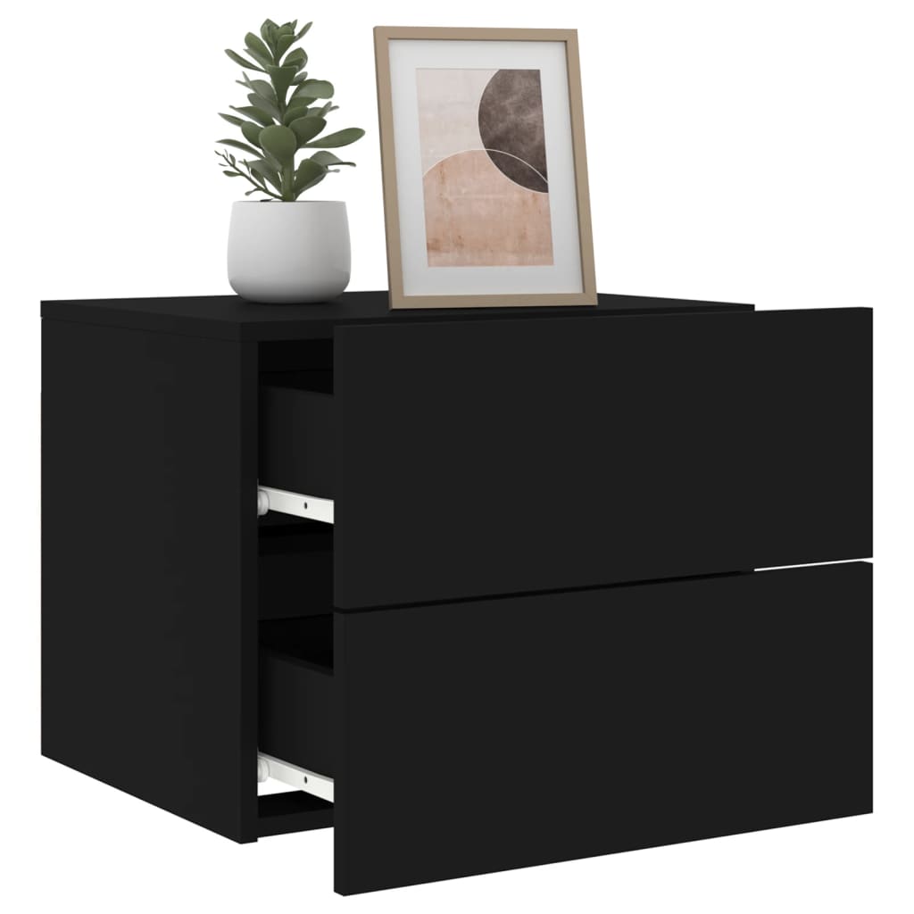 Tables de chevet murales avec lumières LED 2 pcs Noir