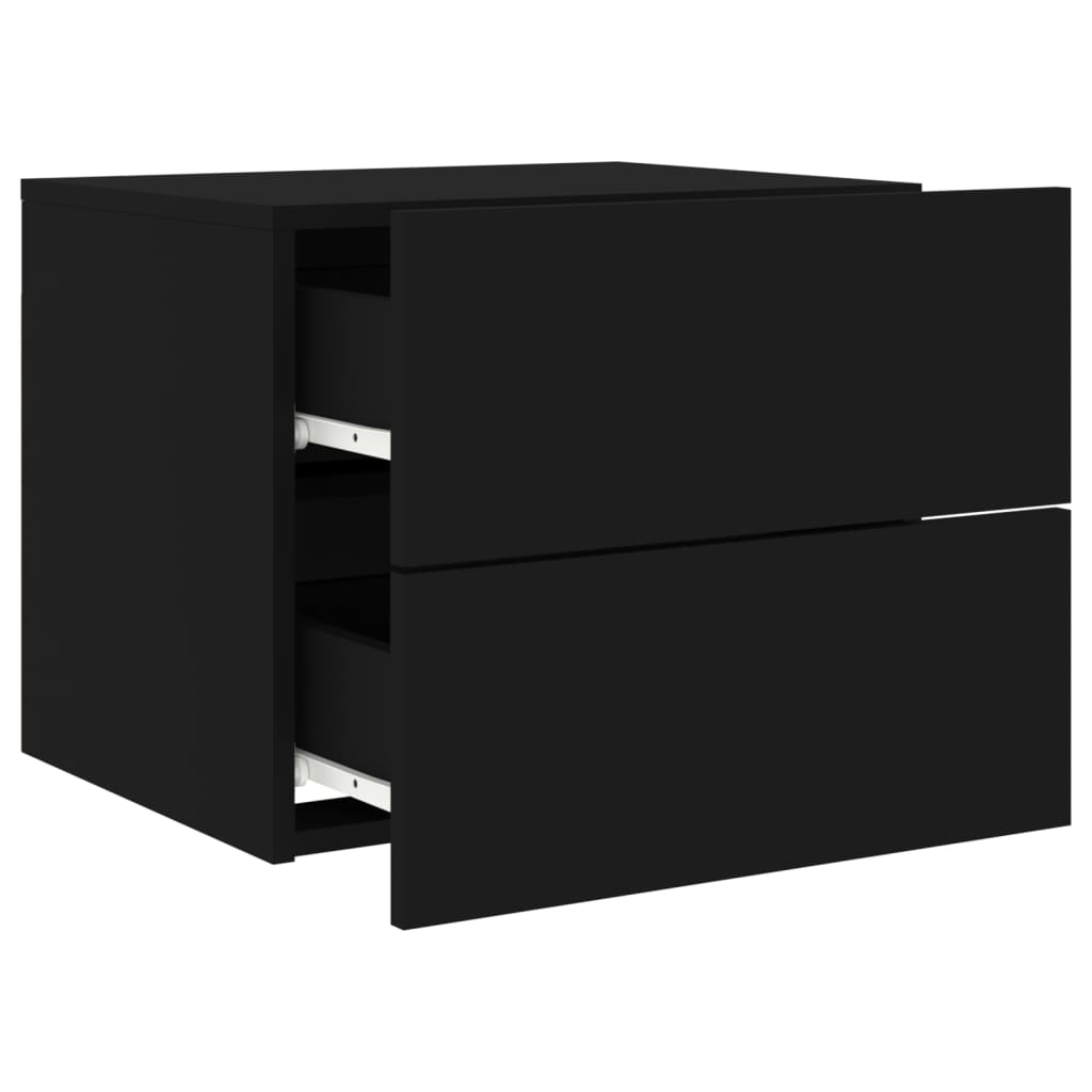 Tables de chevet murales avec lumières LED 2 pcs Noir