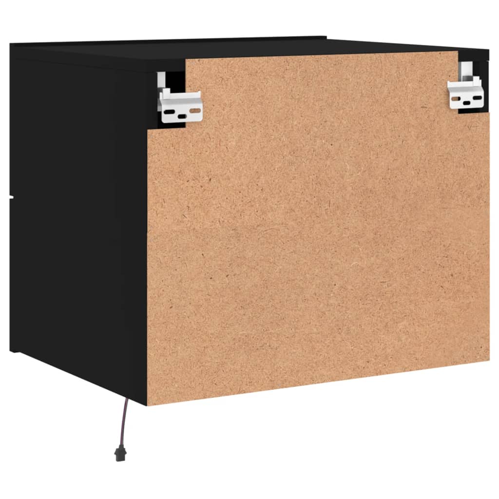 Tables de chevet murales avec lumières LED 2 pcs Noir