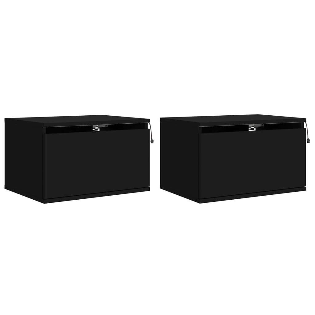 Wall bedside tables with LED lights 2 pcs. Black