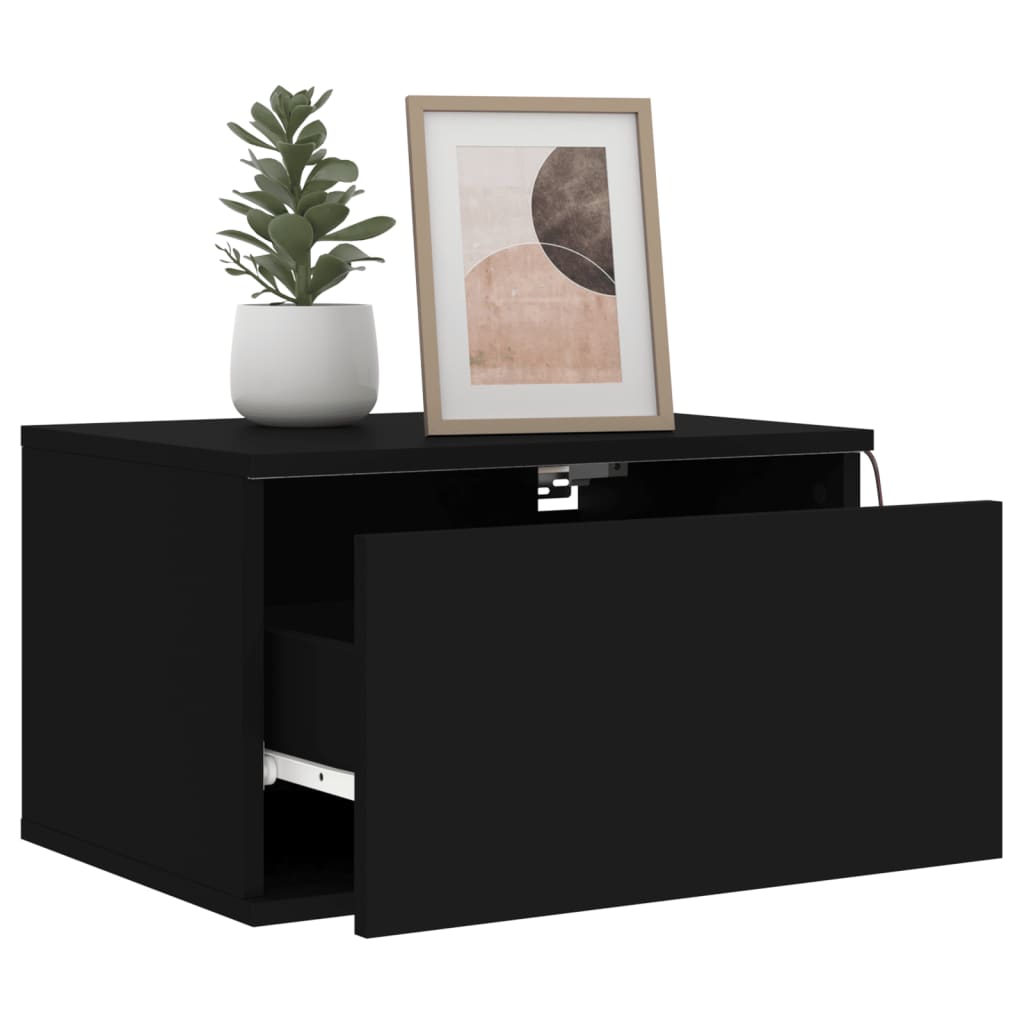 Wall bedside tables with LED lights 2 pcs. Black