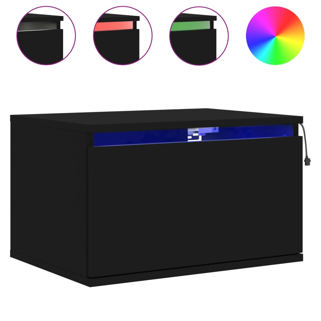 Wall bedside tables with LED lights 2 pcs. Black