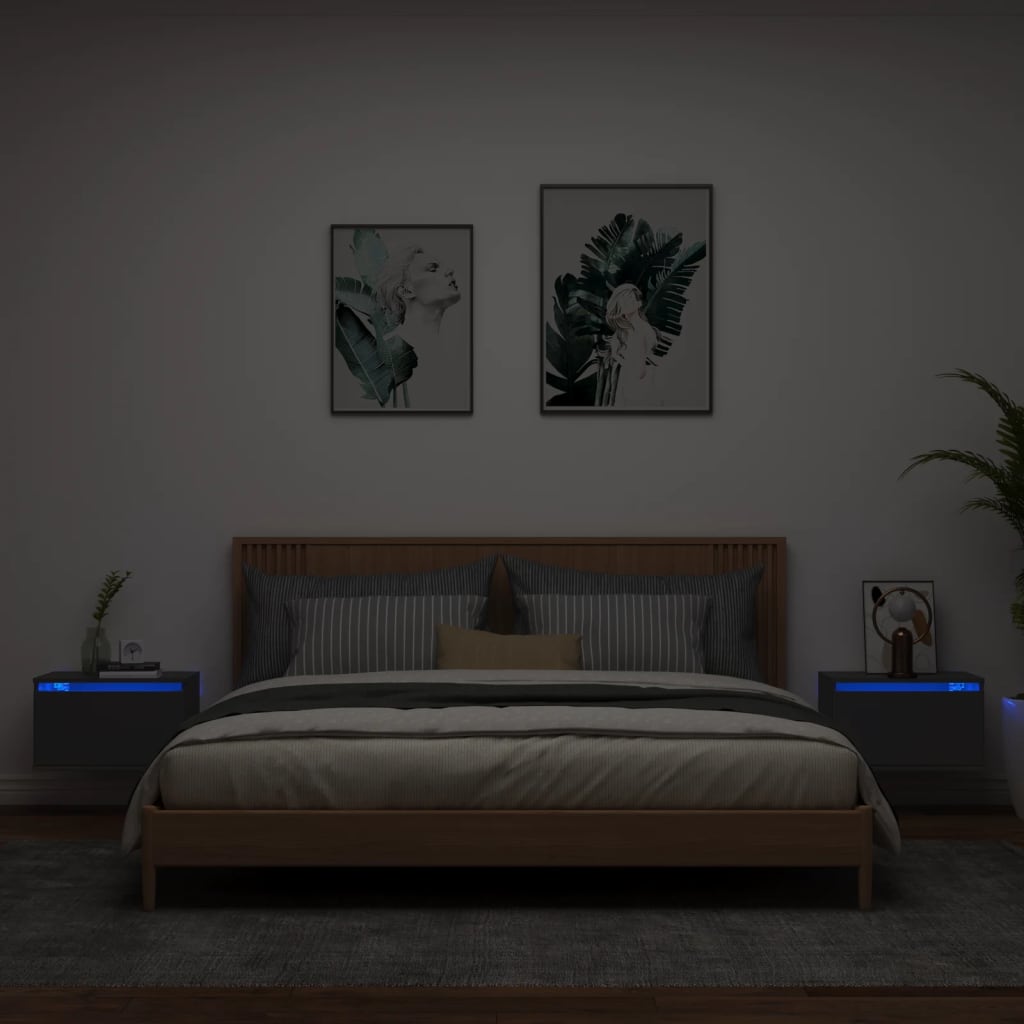 Wall bedside tables with LED lights 2 pcs. Black