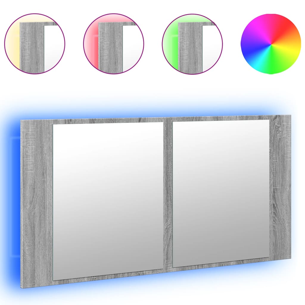 LED-Spiegelschrank Grau Sonoma 90x12x45 cm Acryl