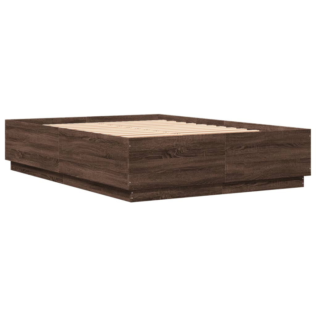Bettgestell mit LED Braun Eichen-Optik 120x200 cm Holzwerkstoff