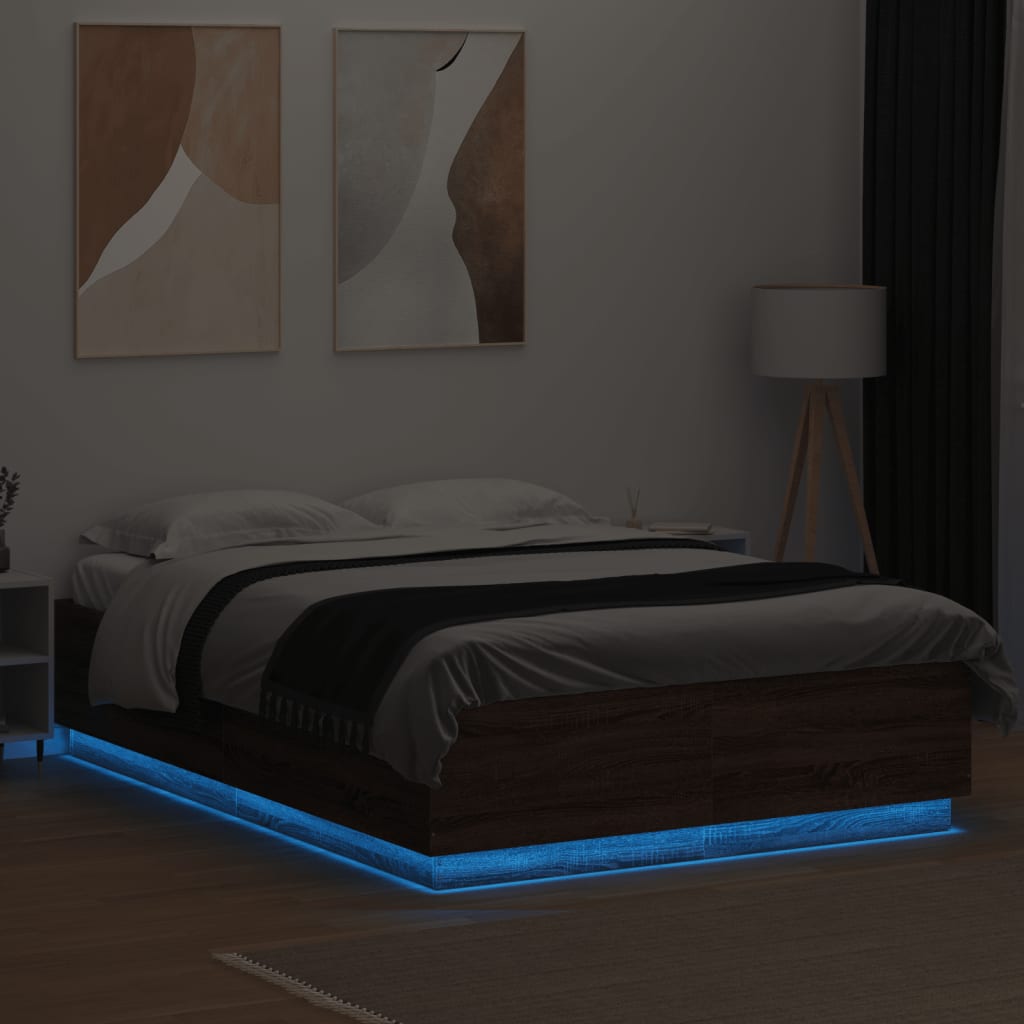 Bettgestell mit LED Braun Eichen-Optik 120x200 cm Holzwerkstoff