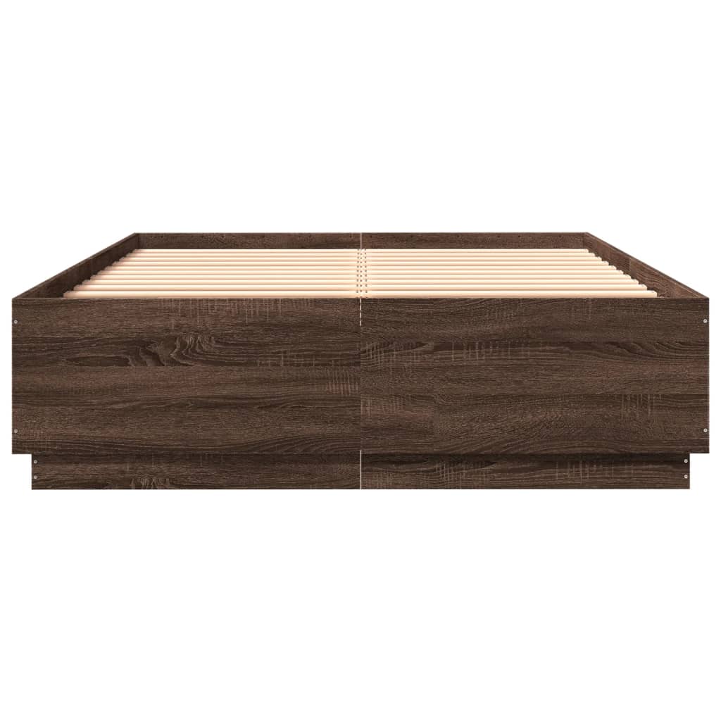 Bettgestell mit LED Braun Eichen-Optik 120x200 cm Holzwerkstoff