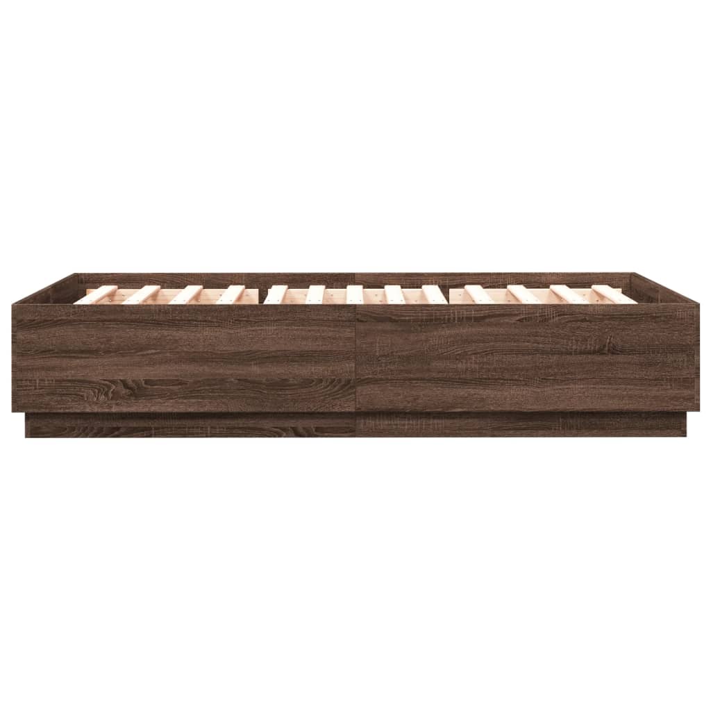 Bettgestell mit LED Braun Eichen-Optik 120x200 cm Holzwerkstoff