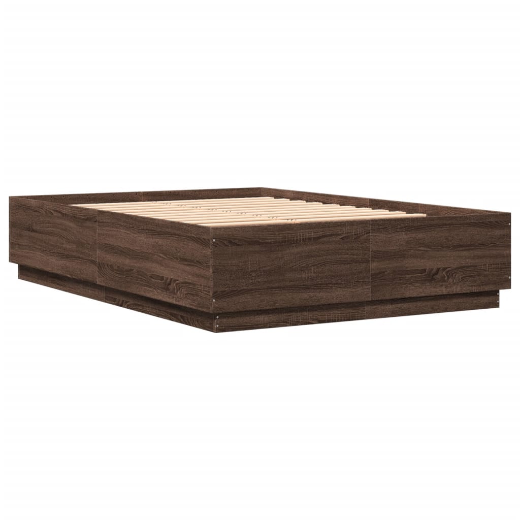 Bettgestell mit LED Braun Eichen-Optik 120x200 cm Holzwerkstoff