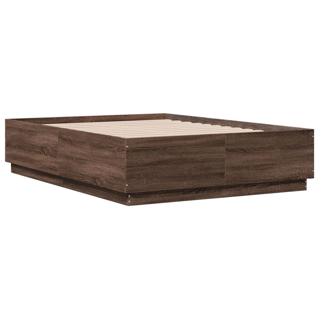 Bettgestell mit LED Braun Eichen-Optik 135x190 cm Holzwerkstoff