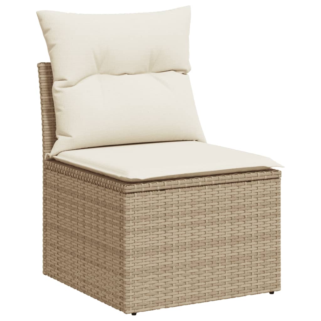 Canapé de jardin sans accoudoirs avec coussins en polyrotin beige