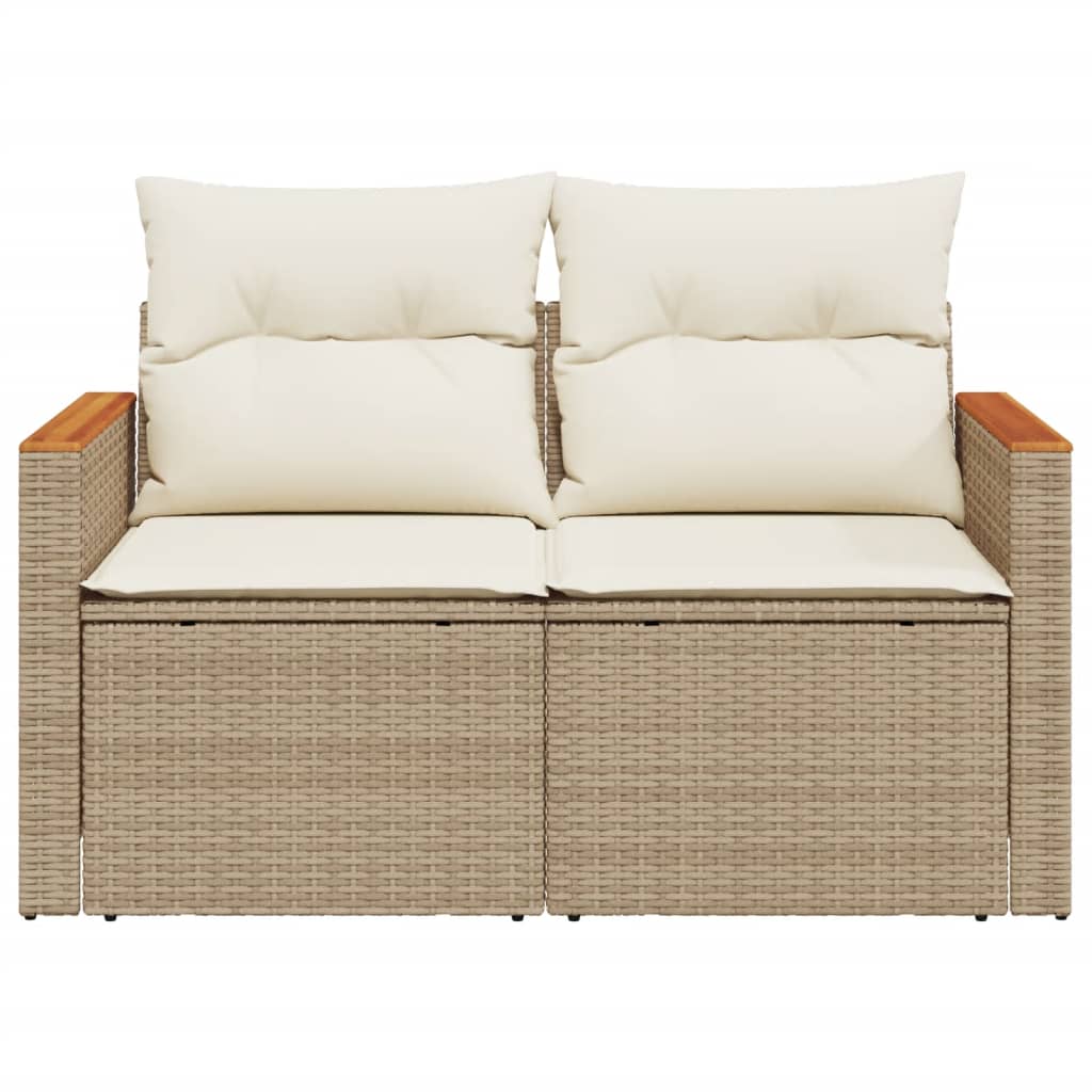 Garden sofa with cushions 2-seater beige poly rattan