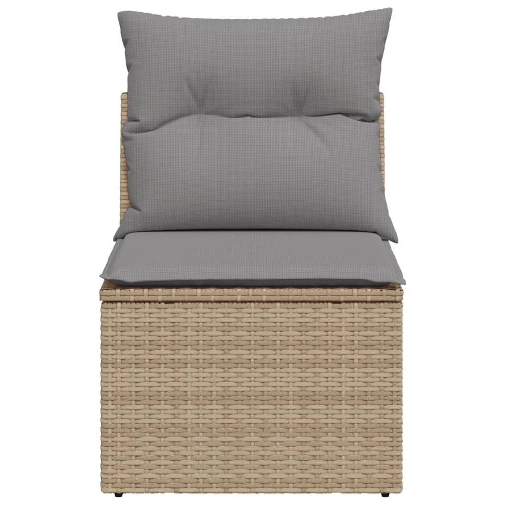 Garden sofa without armrests with beige poly rattan cushions