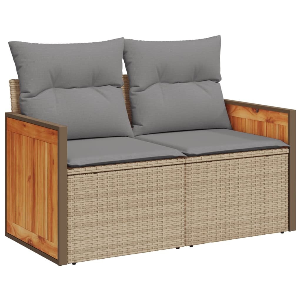 Garden sofa with cushions 2-seater beige poly rattan