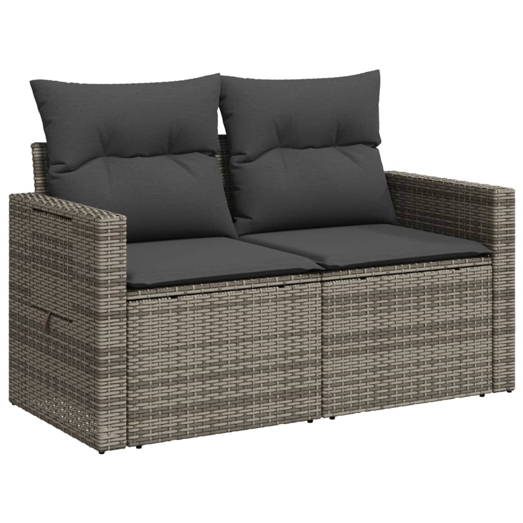 Garden sofa 2 seater with cushions gray poly rattan