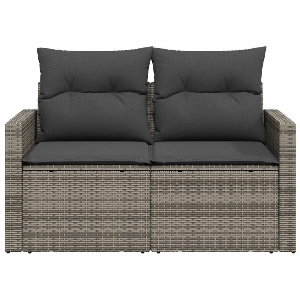 Garden sofa 2 seater with cushions gray poly rattan