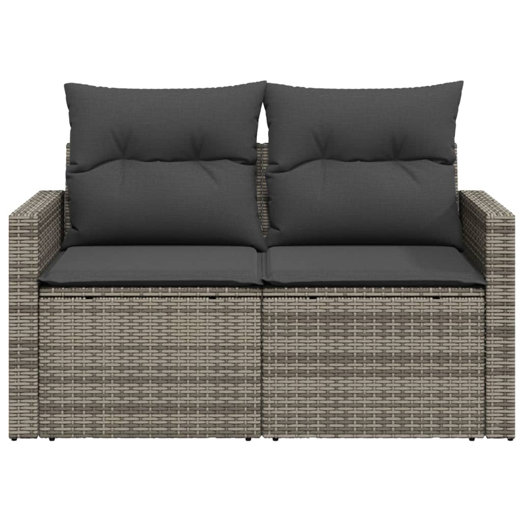 Garden sofa 2 seater with cushions gray poly rattan