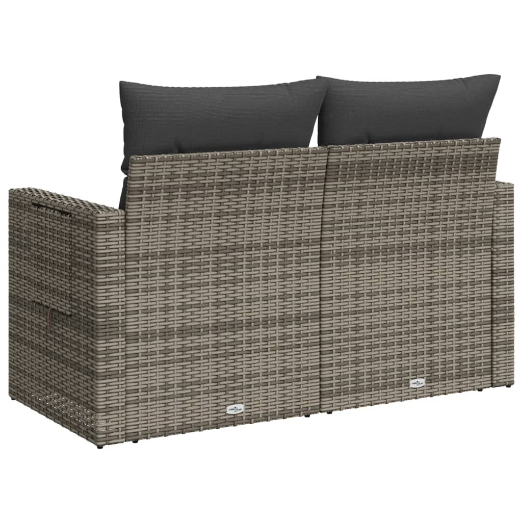 Garden sofa 2 seater with cushions gray poly rattan