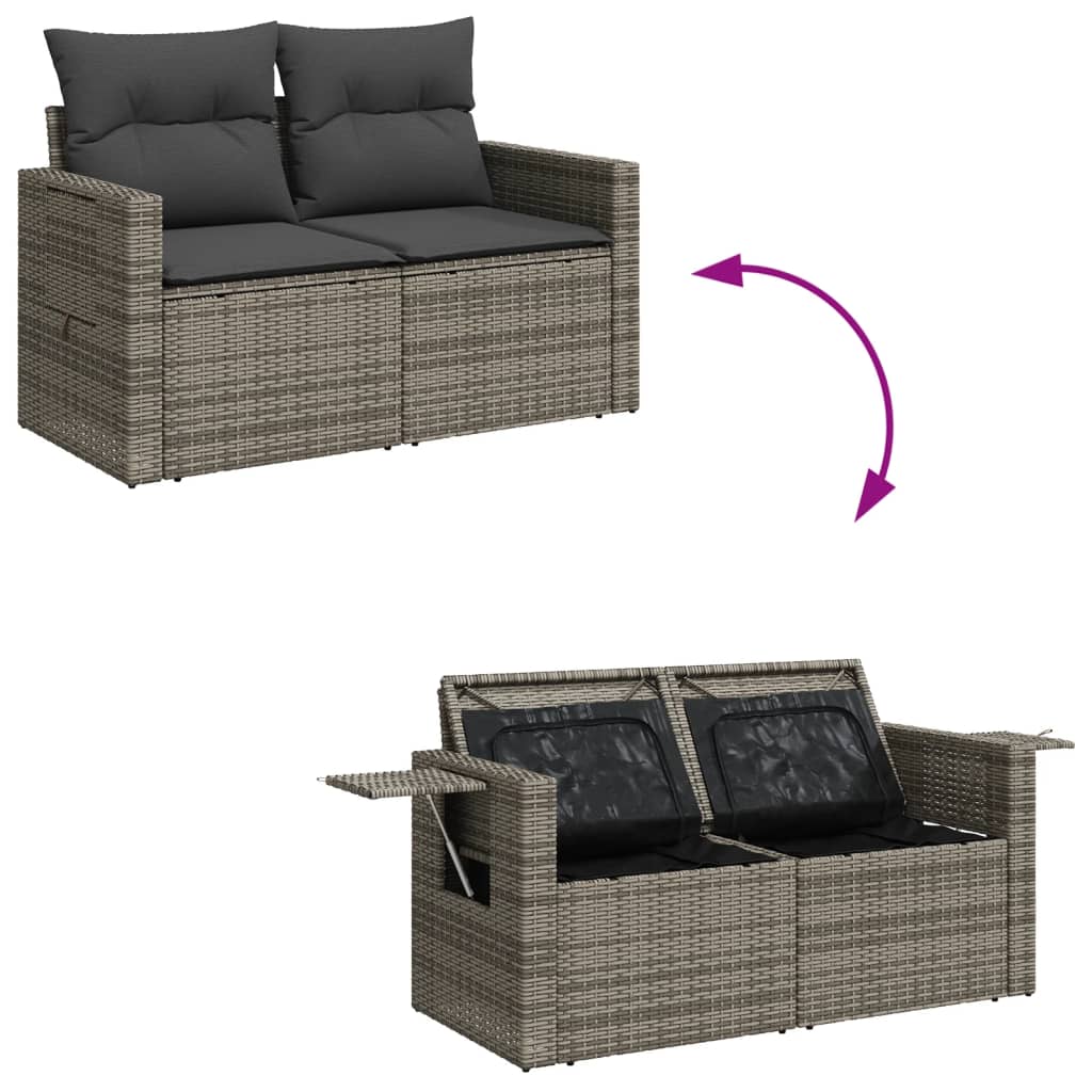 Garden sofa 2 seater with cushions gray poly rattan