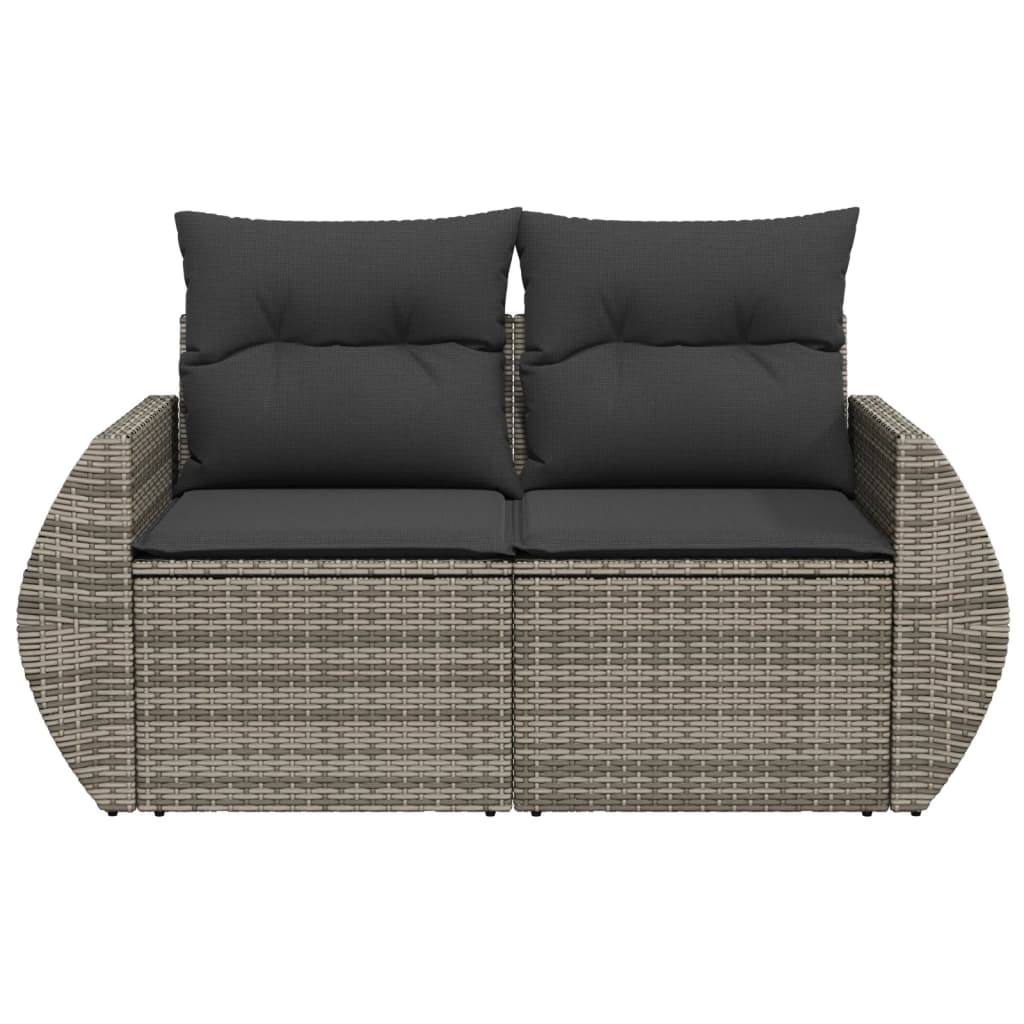 Garden sofa 2 seater with cushions gray poly rattan