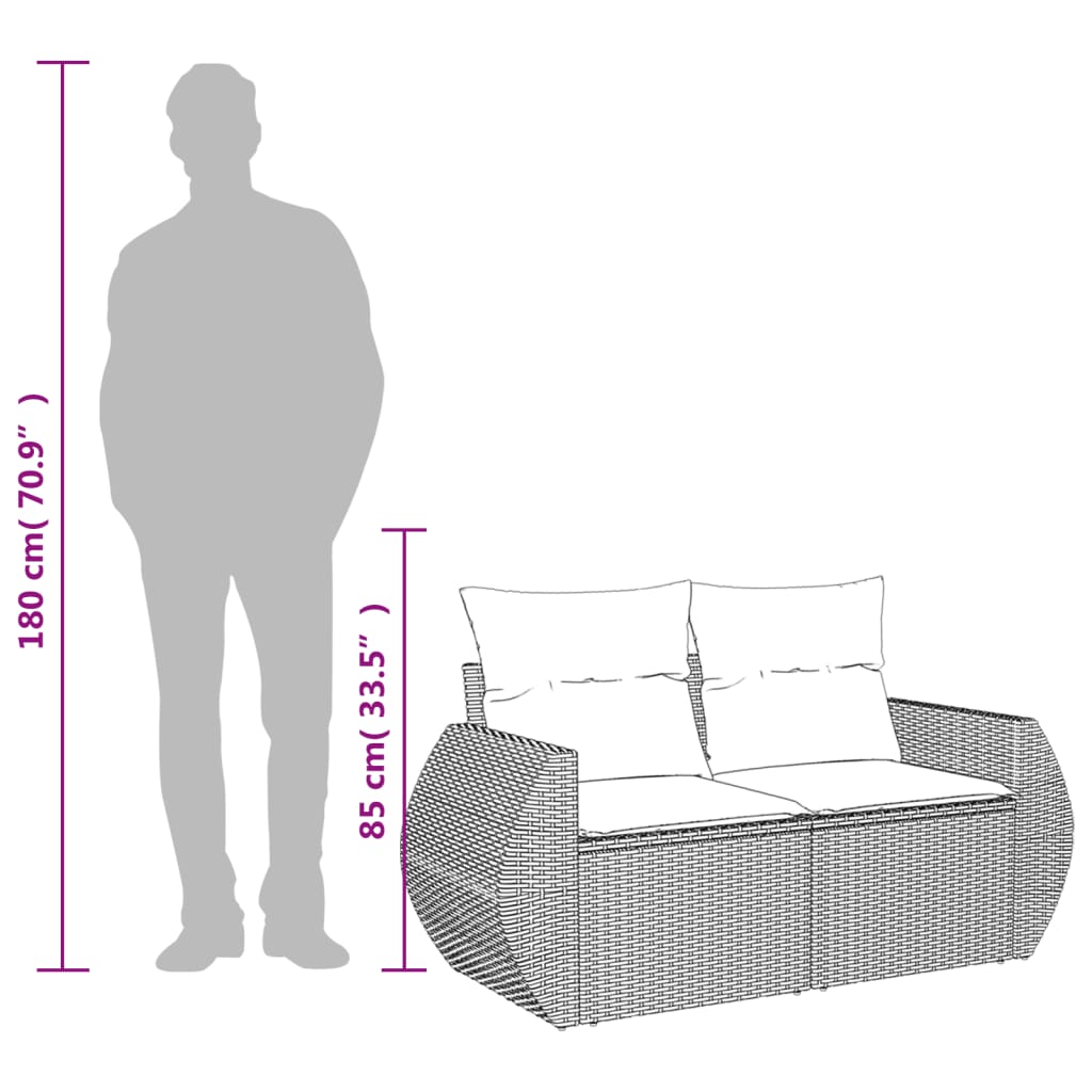 Garden sofa 2 seater with cushions gray poly rattan