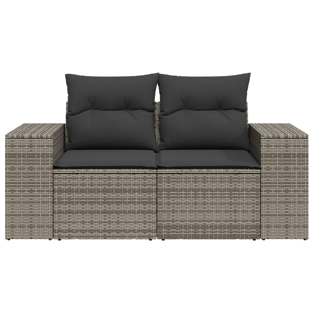 Garden sofa 2 seater with cushions gray poly rattan