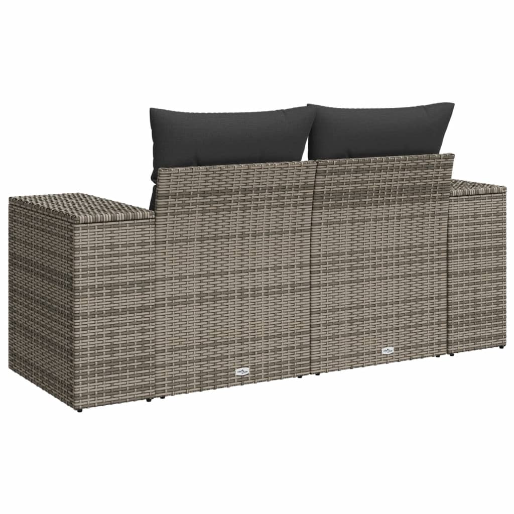 Garden sofa 2 seater with cushions gray poly rattan