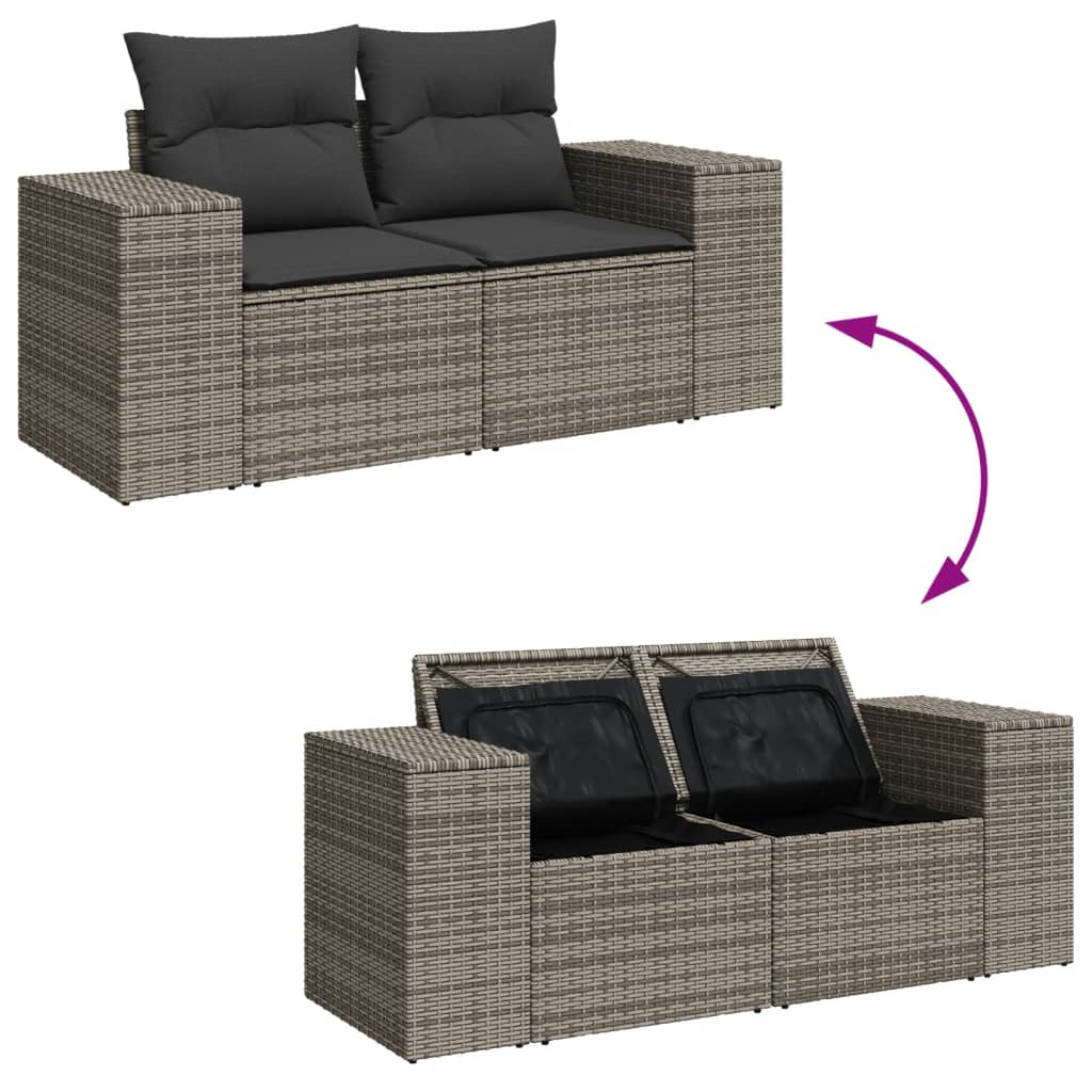 Garden sofa 2 seater with cushions gray poly rattan