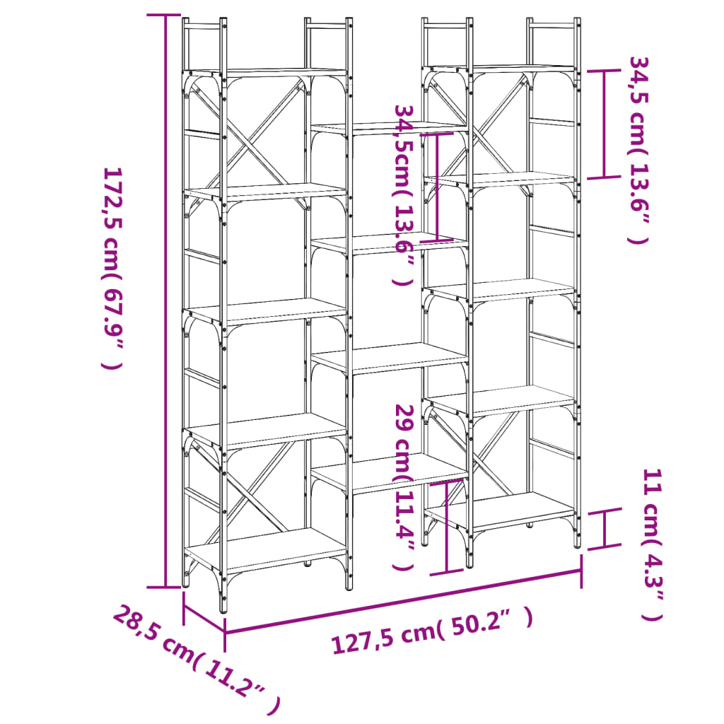 Bookcase smoked oak 127.5x28.5x172.5 cm wood material