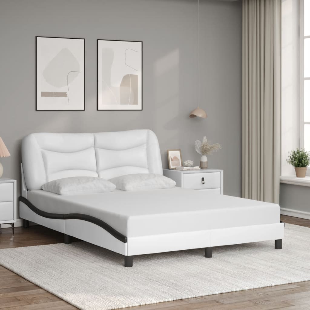 Bettgestell ohne Matratze "Hvar" Weiß und Schwarz 140x200 cm Kunstleder