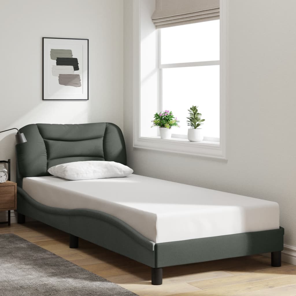 Bettgestell mit LED ohne Matratze "Hvar" Dunkelgrau 90x200 cm Stoff