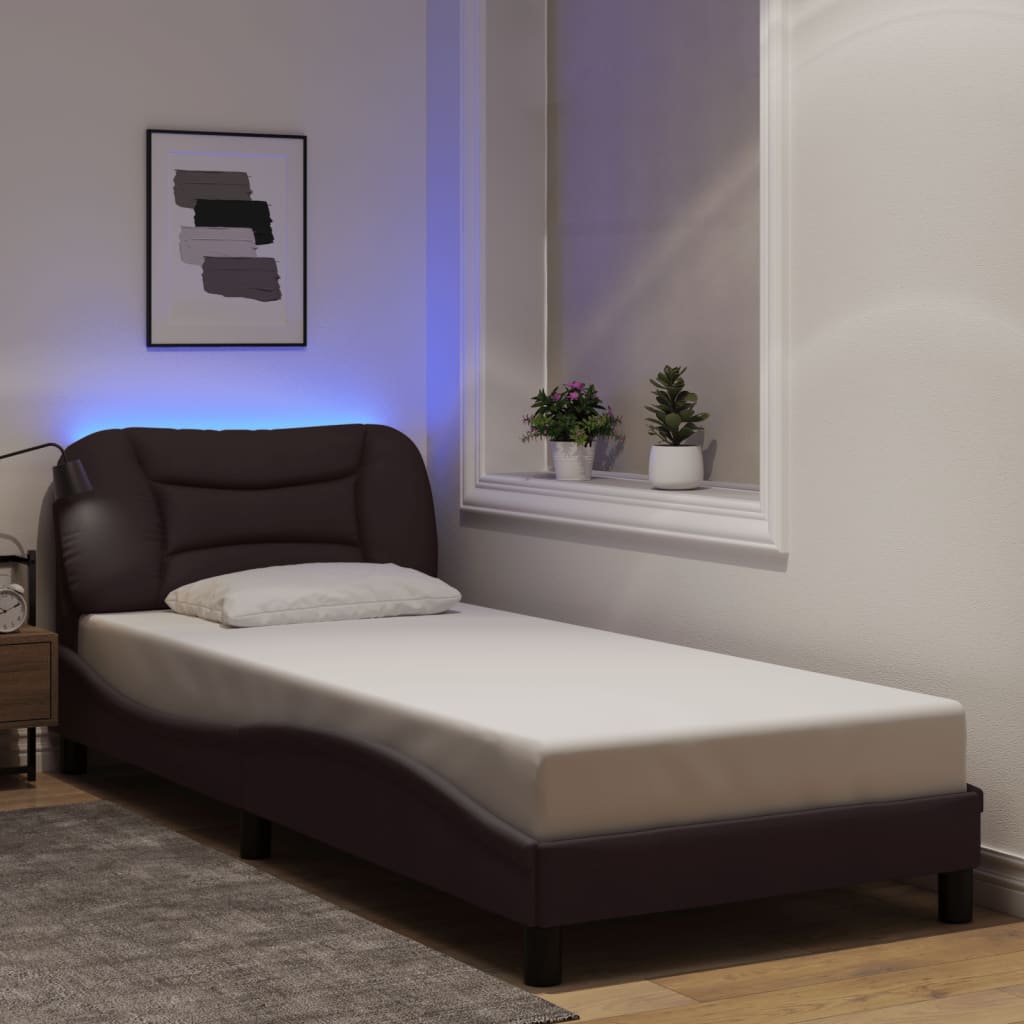 Bettgestell mit LED ohne Matratze "Hvar" Dunkelbraun 90x200 cm Stoff