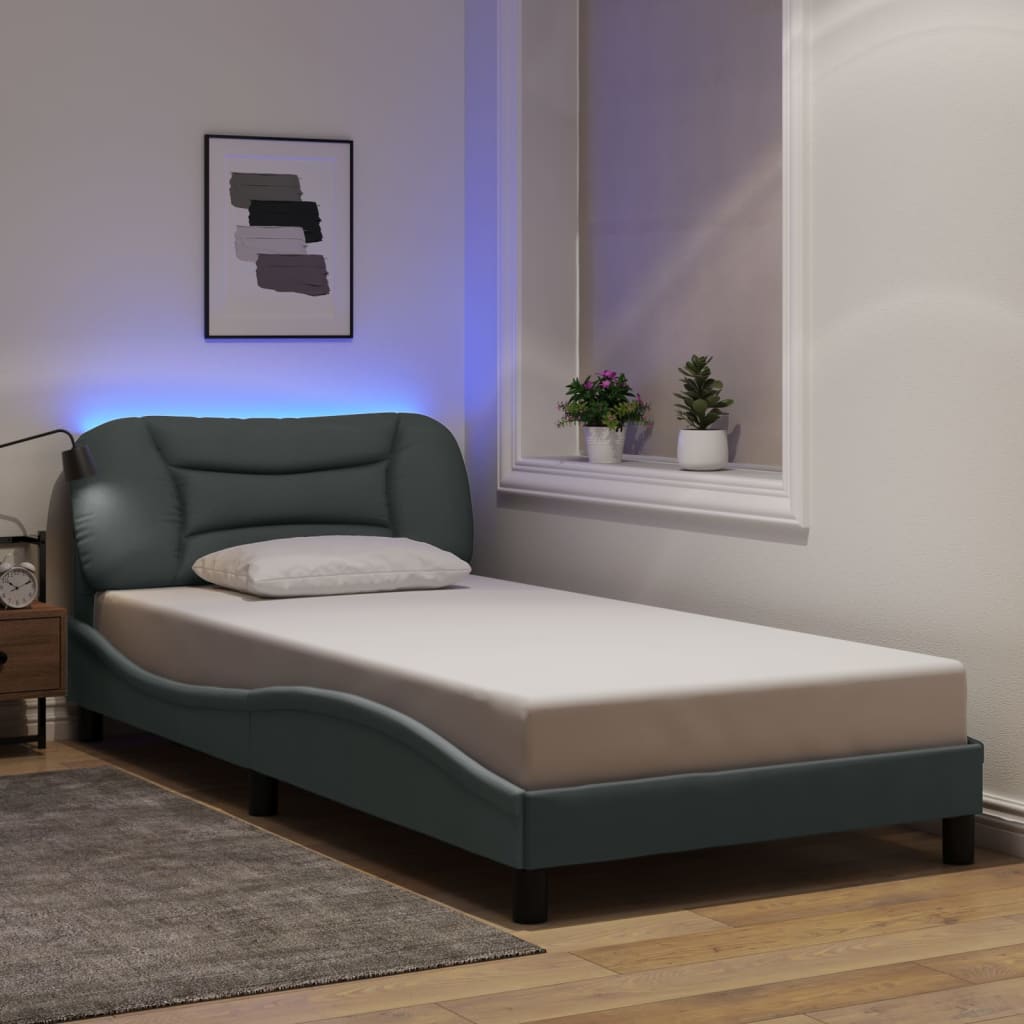 Bettgestell mit LED ohne Matratze "Hvar" Hellgrau 100x200 cm Stoff