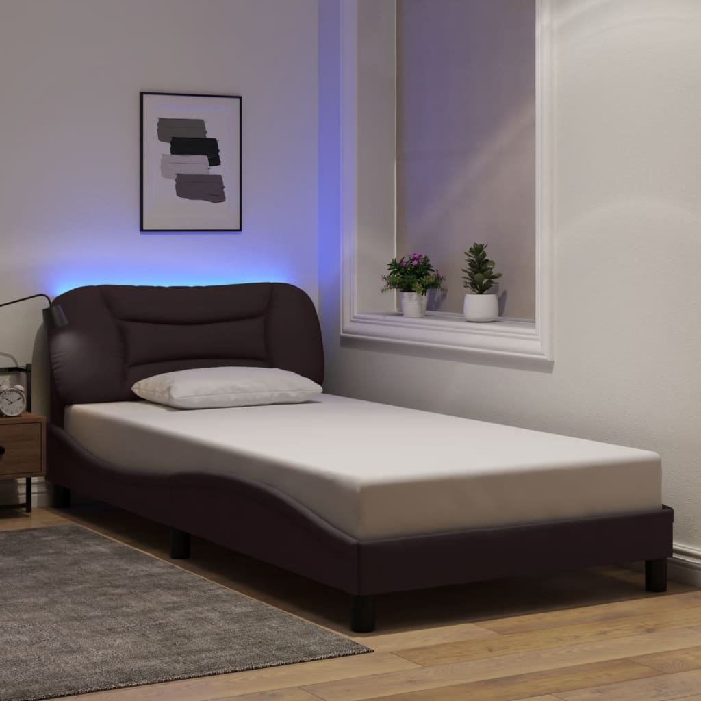 Bettgestell mit LED ohne Matratze "Hvar" Dunkelbraun 100x200 cm Stoff