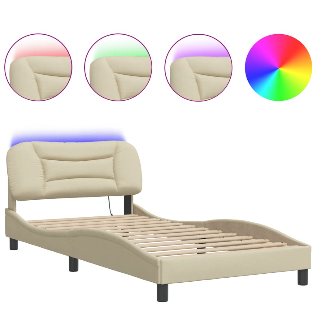 Bettgestell mit LED ohne Matratze "Hvar" Creme 100x200 cm Stoff