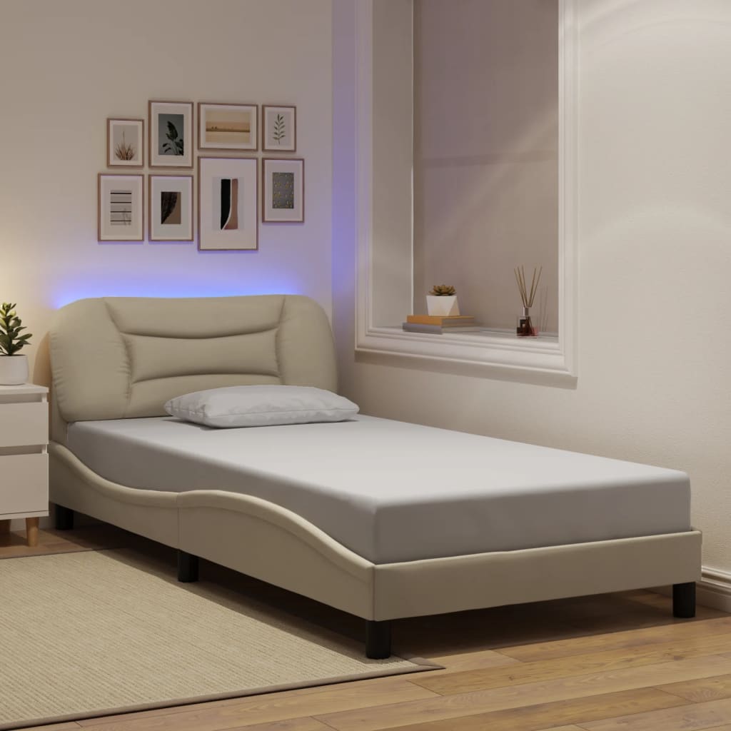Bettgestell mit LED ohne Matratze "Hvar" Creme 100x200 cm Stoff