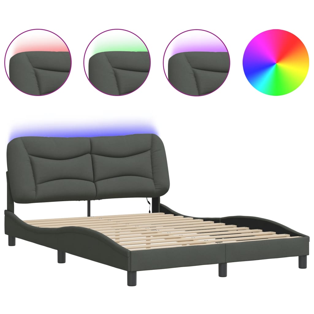 Bettgestell mit LED ohne Matratze "Hvar" Dunkelgrau 140x190 cm Stoff