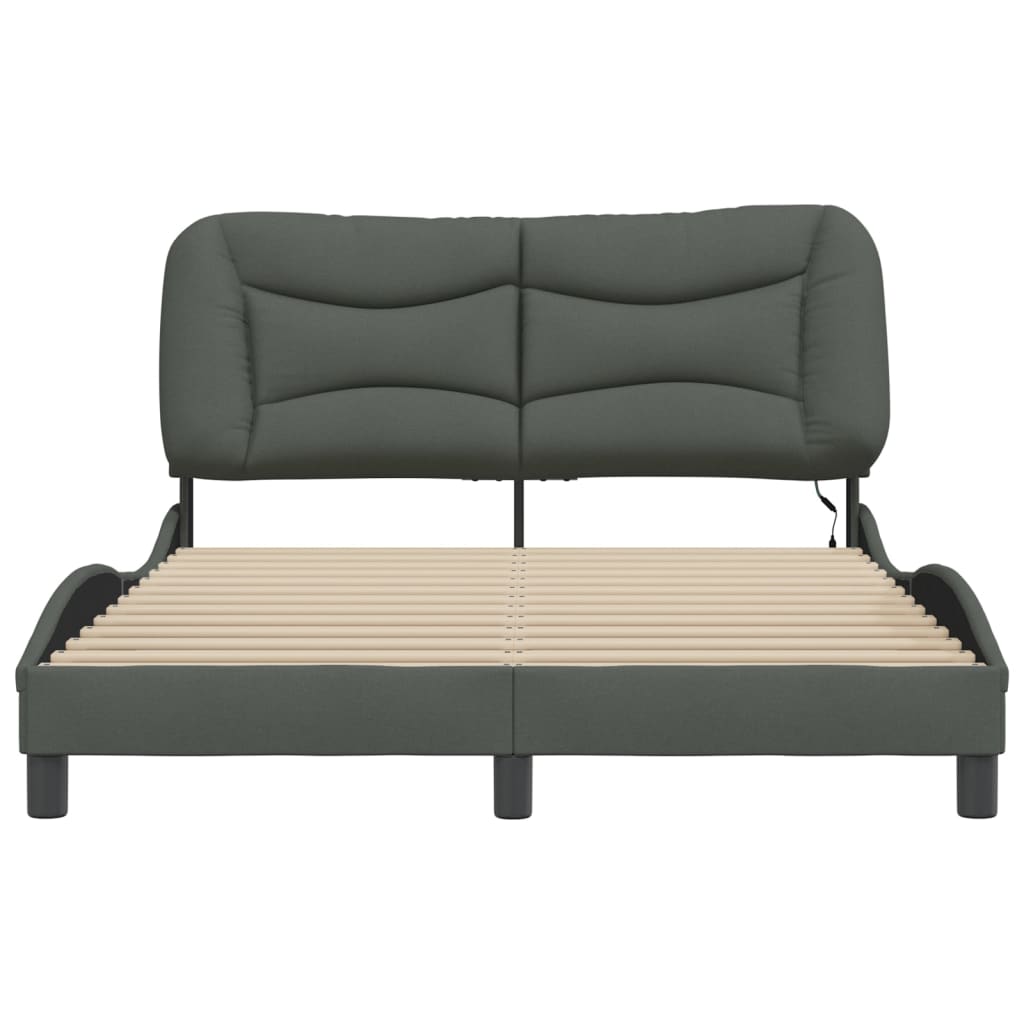 Bettgestell mit LED ohne Matratze "Hvar" Dunkelgrau 140x190 cm Stoff