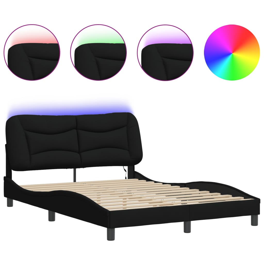 Bettgestell mit LED ohne Matratze "Hvar" Schwarz 140x200 cm Stoff