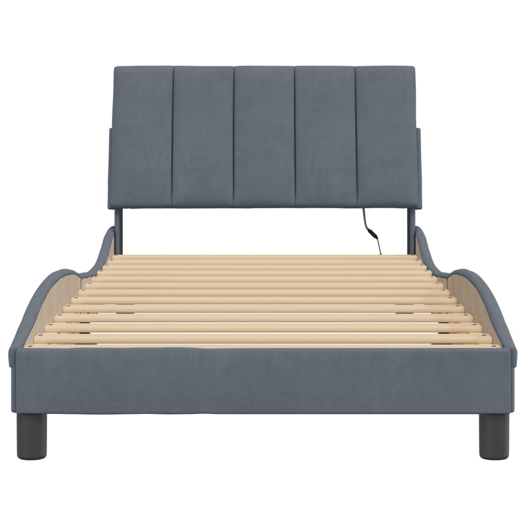 Bettgestell mit LED ohne Matratze "Hanko" Dunkelgrau 100x200 cm Samt