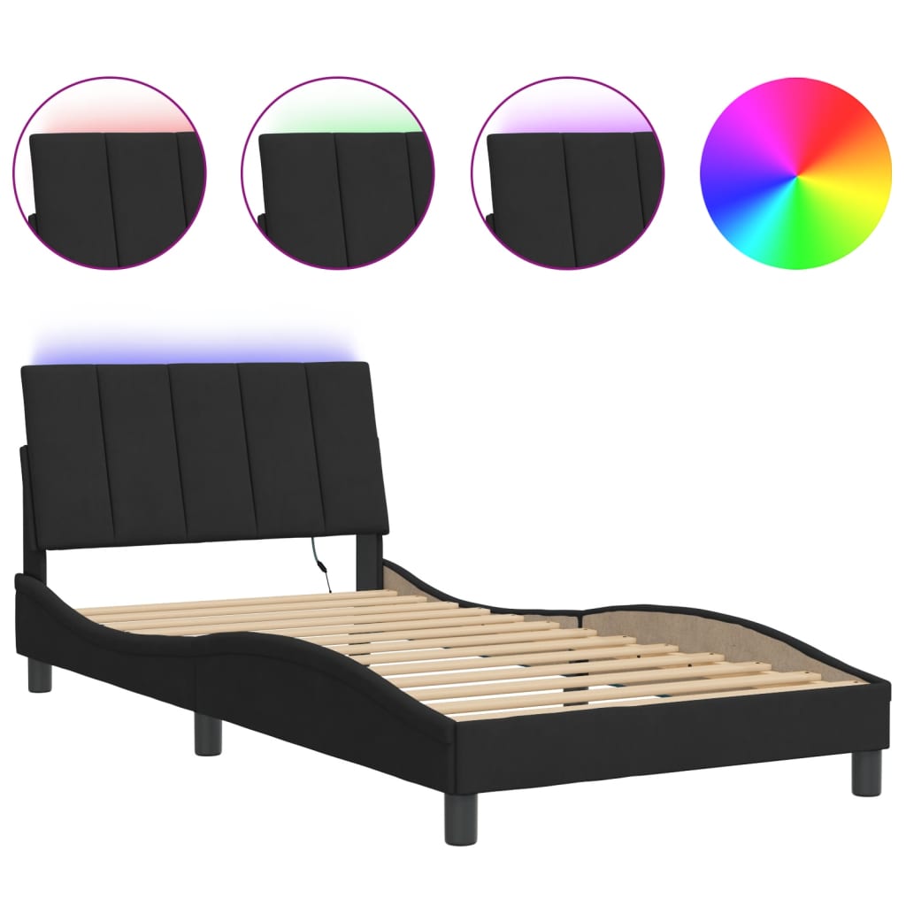 Bettgestell mit LED ohne Matratze "Hanko" Schwarz 100x200 cm Samt
