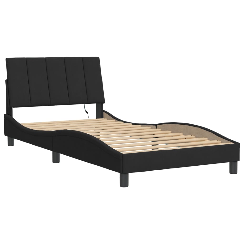 Bettgestell mit LED ohne Matratze "Hanko" Schwarz 100x200 cm Samt