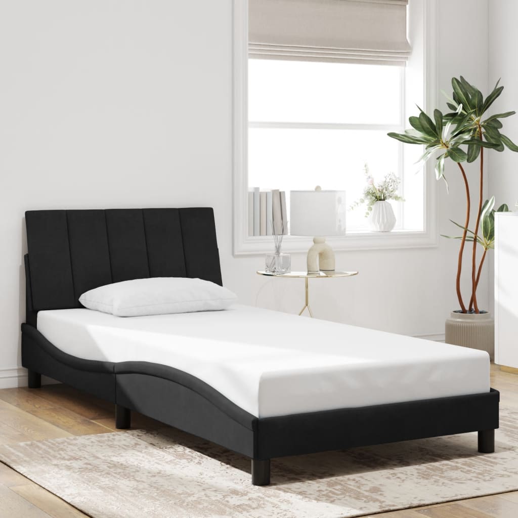 Bettgestell mit LED ohne Matratze "Hanko" Schwarz 100x200 cm Samt