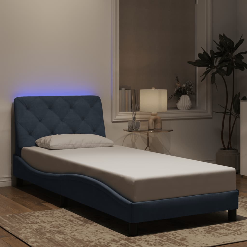 Bettgestell mit LED ohne Matratze Dunkelgrau 90x200 cm Samt
