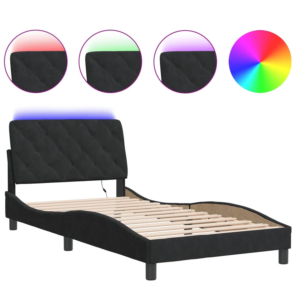 Bettgestell mit LED ohne Matratze Schwarz 100x200 cm Samt