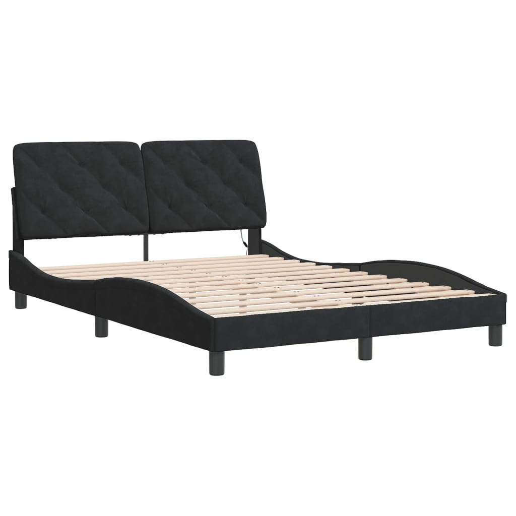 Bettgestell mit LED ohne Matratze Schwarz 120x200 cm Samt