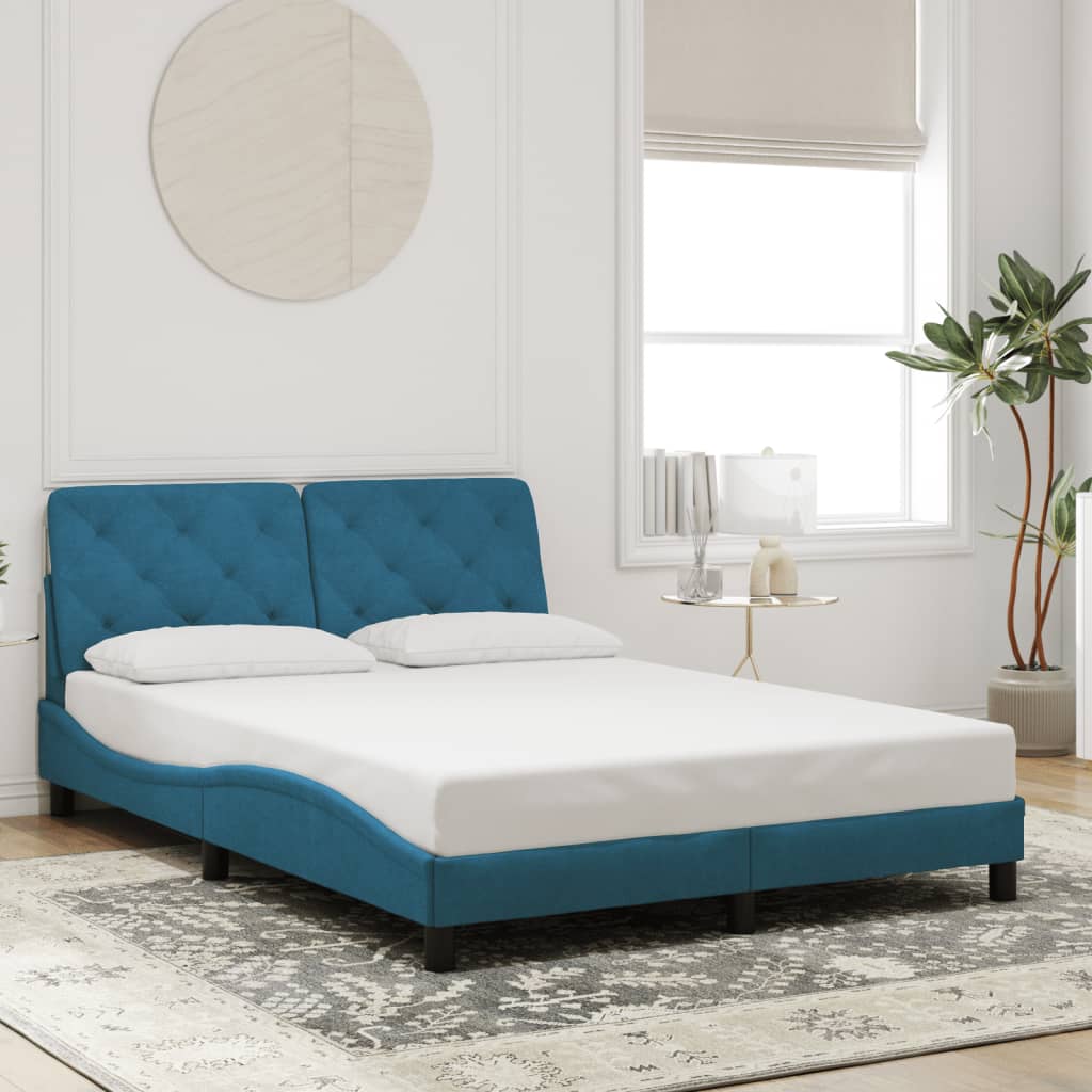 Bettgestell mit LED ohne Matratze Blau 120x200 cm Samt