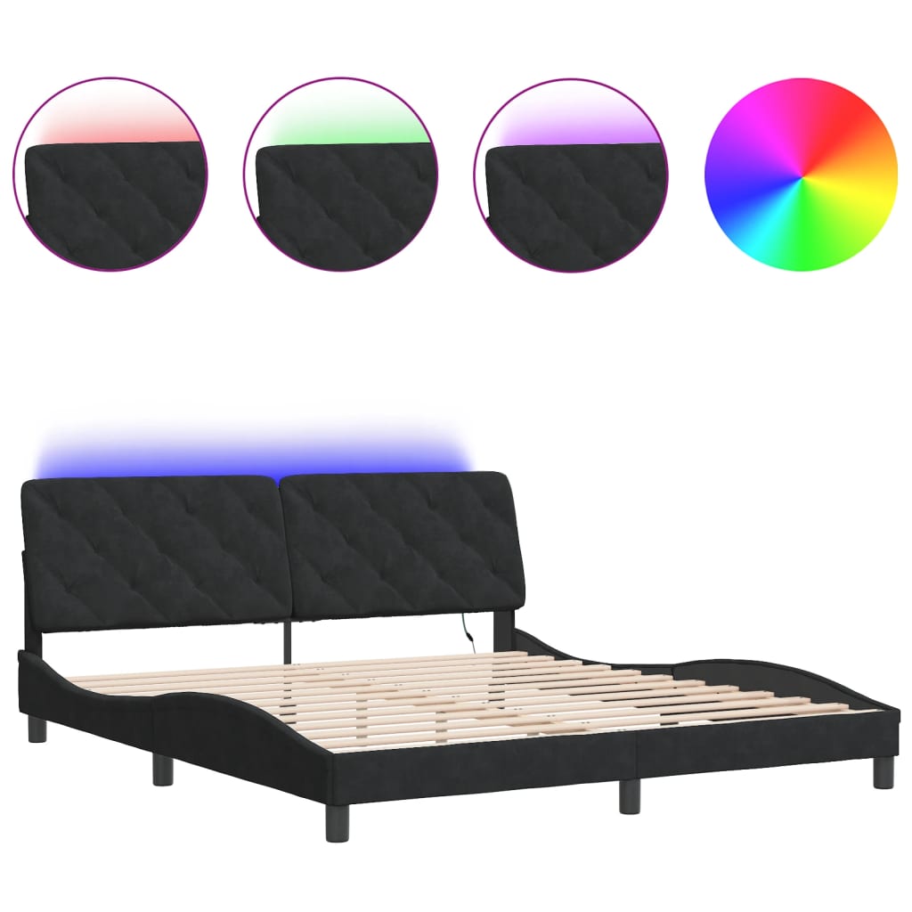 Bettgestell mit LED ohne Matratze Schwarz 180x200 cm Samt