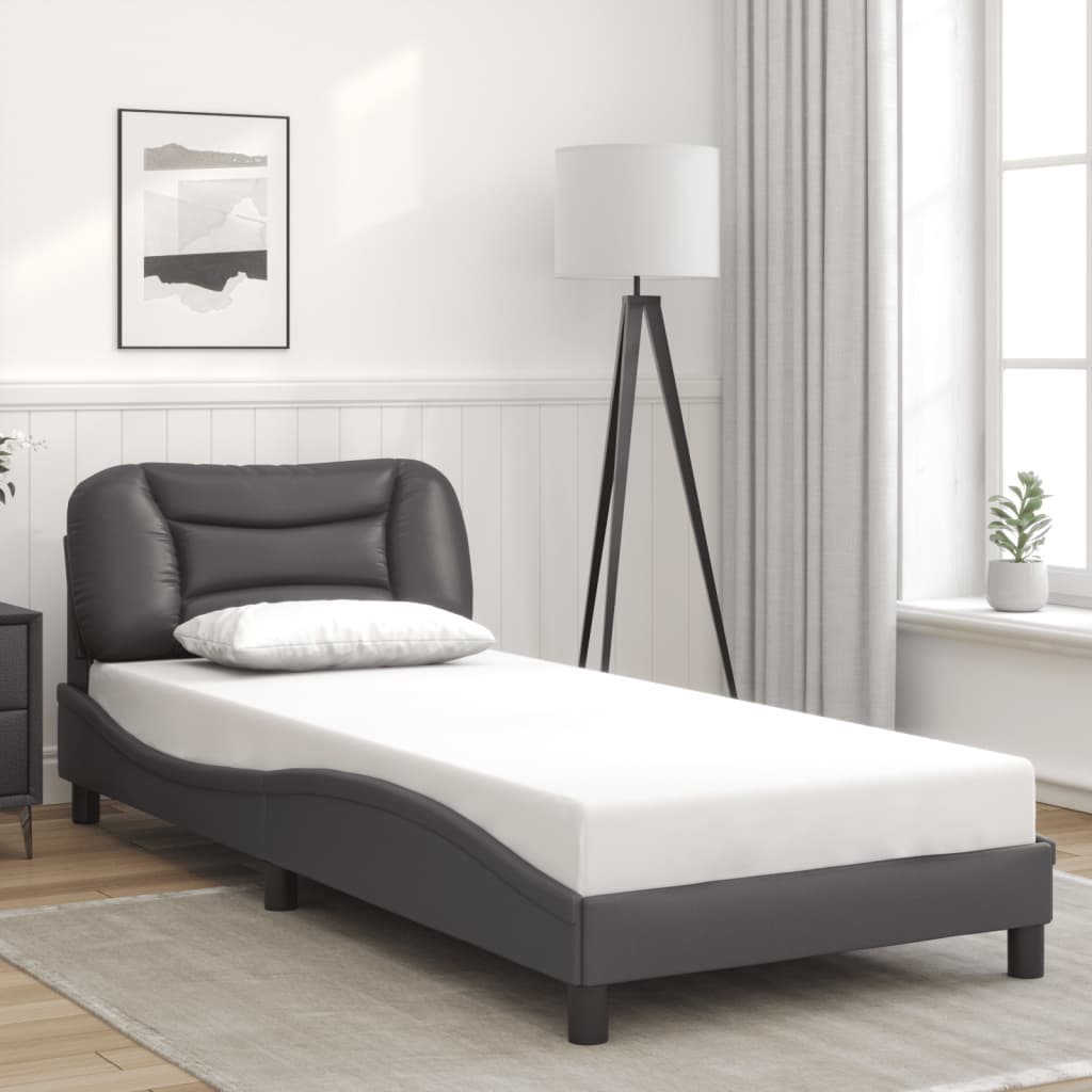 Bettgestell mit LED ohne Matratze "Hvar" Grau 90x190 cm Kunstleder